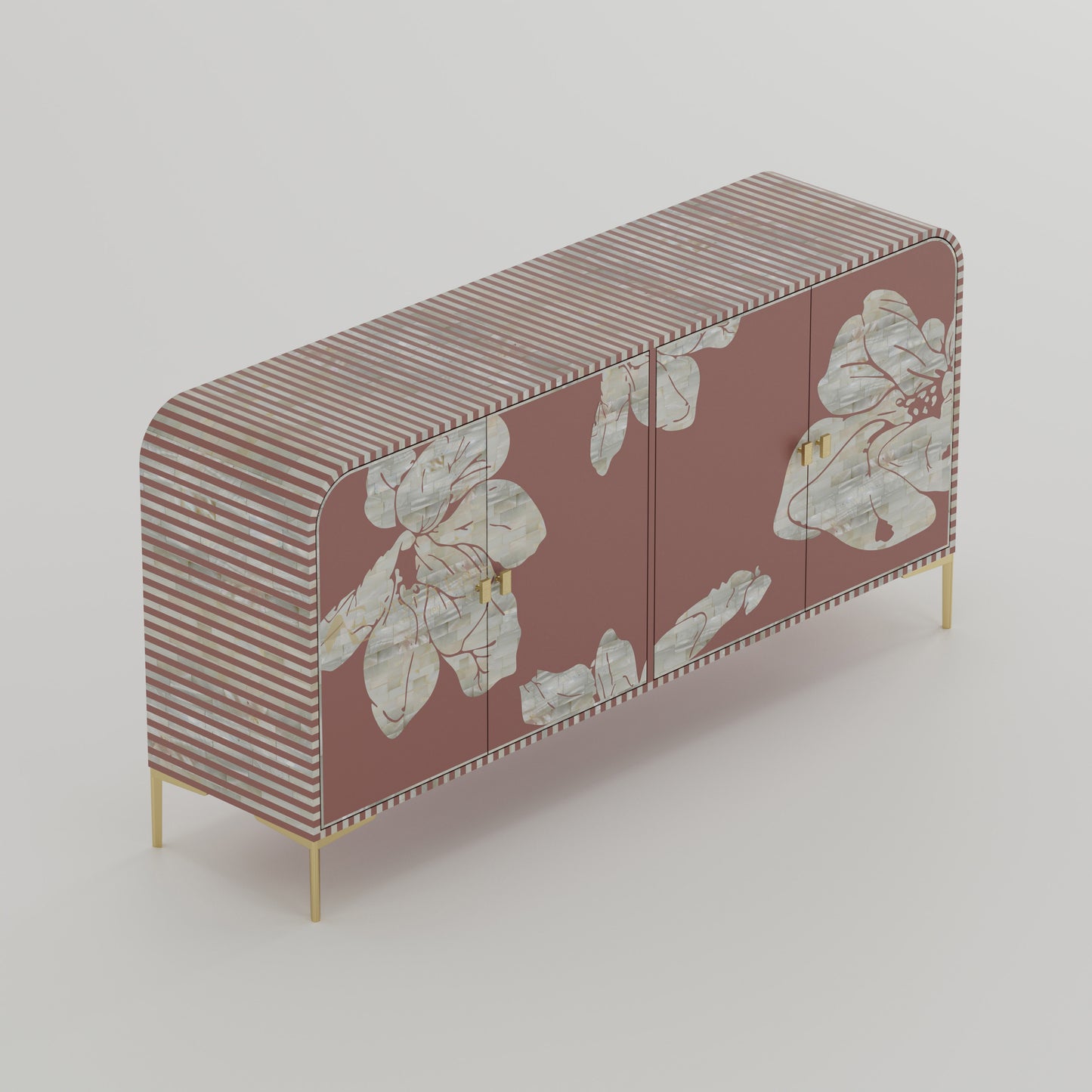 Mother of pearl inlay handmade Cabinet with floral and stripe design, gold accents