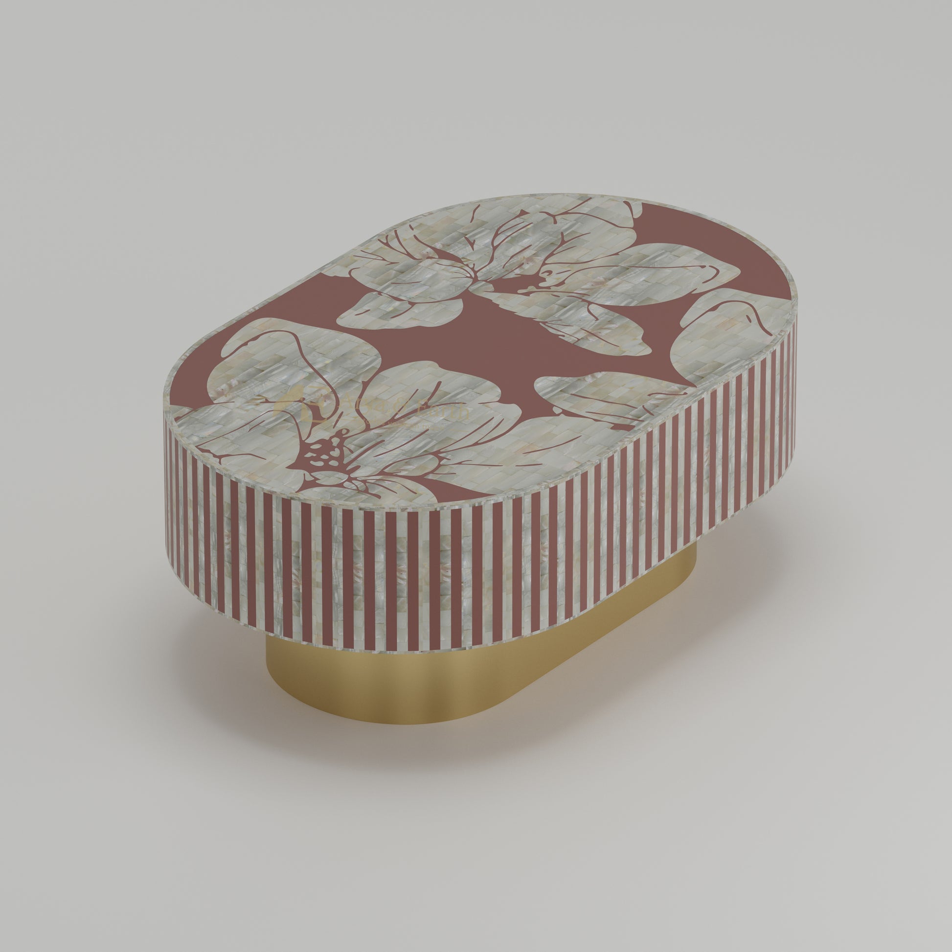Top view floral inlay design on coffee table