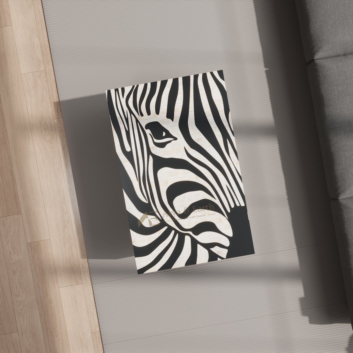 Top view of a bone inlay zebra design rectangle table
