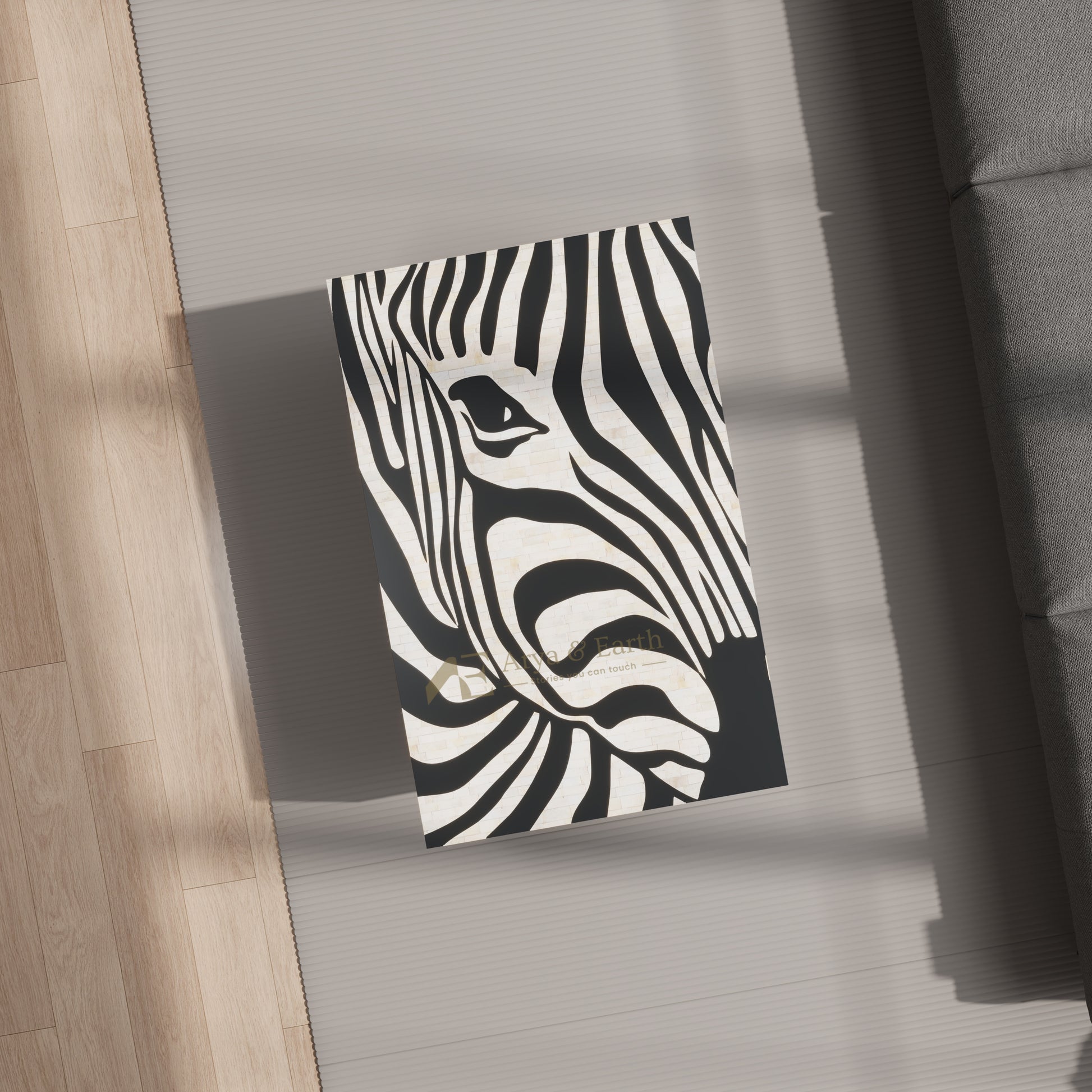 Top view of a bone inlay zebra design rectangle table